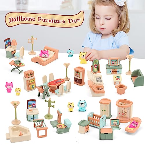 BananMelonBM 50 Pack Kids Little Dollhouse Furniture Set Toys House Big Dreams for Baby Children Girls Boys Age 3+,Miniature Accessories Educational Pretend Play Toys for Toddler - Image 2
