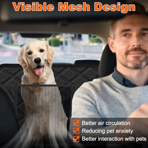 Vinstatin Auto Rückbank mit Harter Unterseite, Hundedecke Verbreitert, Autoschondecke Hund Wasserdicht Kratzfest rutschfest,Autositz Hund Rückbank mit Sicherheitsgurt
