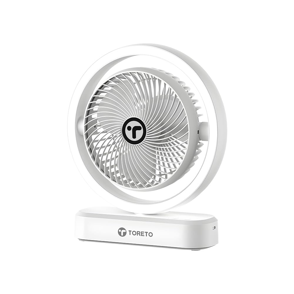 Toreto NeuraFan Portable Table Fan with LED Night Light, 1800mAh Rechargeable