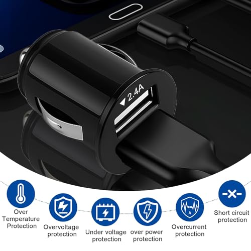 12V-24V 12W 2,4A Zigarettenanzünder USB Ladegerät, Dual USB Port Auto Ladegerät Kfz Mini USB Adapter Auto Ladestecker 2-Fach Netzteil für Phone IPad Tablet