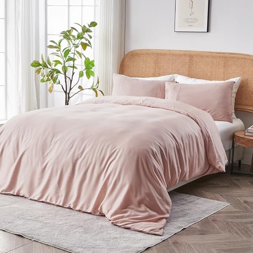 SIJO AiryWeight Tencel Duvet Cover, 100% Lyocell Derived from Eucalyptus, Buttery Soft, Best Cooling Sheets by Architectural Digest (Blush, Full/Queen 90