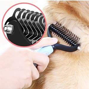 Double Sided Professional Grade Undercoat Pet Rake Brush Double-Sided Undercoat Rake for Dogs & Cats Shedding Comb and Dematting Tool for Grooming Double Sided Professional Grade Undercoat Pet Rake Brush Double-Sided Undercoat Rake for Dogs & Cats Shedding Comb and Dematting Tool for Grooming