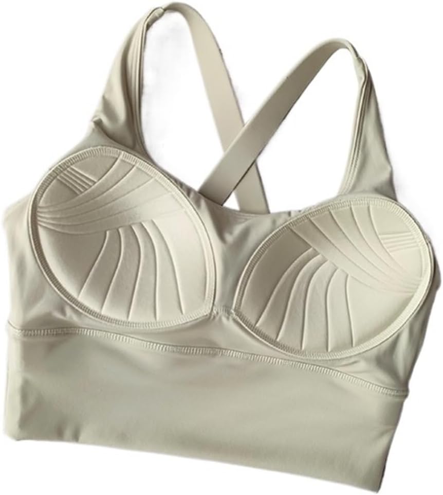 All-in-one Sports Bra Collection Breast Professional Shock-Proof Huddle Running Bra Yoga Fitness Bra Summer Cloth(CBeige,S)