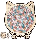 Katzen Holzpuzzle Erwachsene, 135 Teiliges Morandi Farben Holz Puzzle In Katzenform, Unregelmäßiges Katzen Puzzle mit Katzenförmiges Rahmen, Kreatives Holzpuzzle Geschenk für Katzendamen (C)