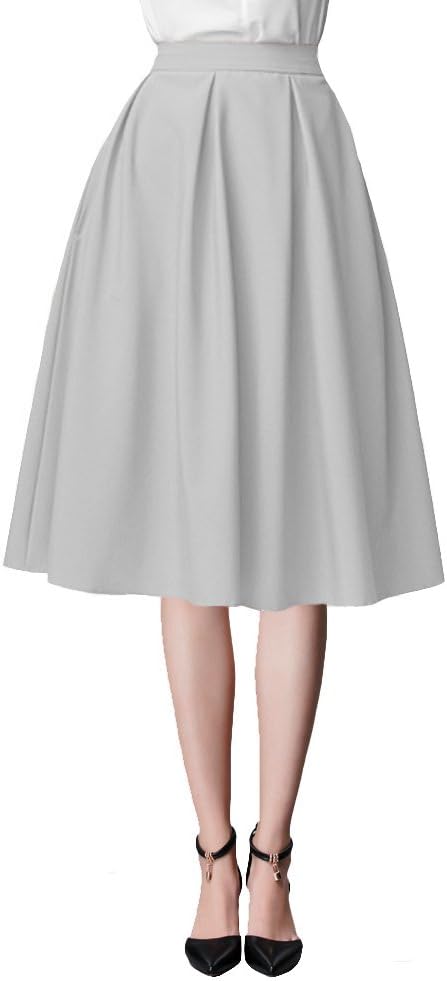 Urban CoCo Women's Knee Length A Line Midi Skirt Casual Work Elastic High Waisted Skirts with Pockets - Image 3