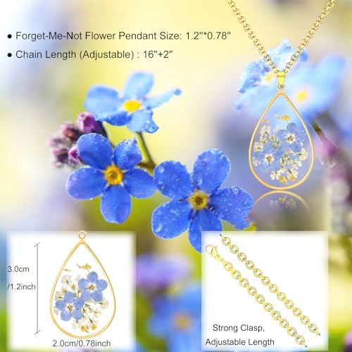 Image of Miscarriage Gifts for Mothers, Forget Me Not Pressed Flowers Necklace, Baby Loss Grief Sympathy Gift for Women, Child Loss Memorial Gifts Jewelry