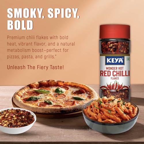 Image of Keya Red Chilli Flakes | Dry Red Chilli Flakes Seasonings | Aromatic Spicy Dried Pizza Pasta Seasoning | Zero added Colours, Fillers, Additives & Preservatives | 100% Natural | 40gm | Pack of 3