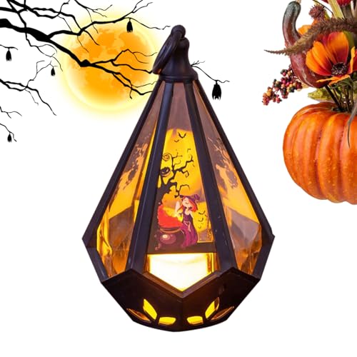 Luces de - Farol de Halloween a pilas para noches de terror, luz parpadeante con un brillo espeluznante, lámpara de castillo de mano para césped, porche, patio, jardín, fiesta, interior y exter