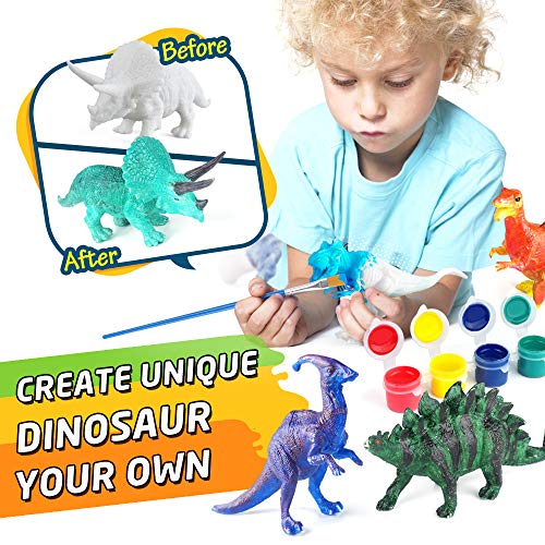 BAODLON Kids Arts Crafts Set Dinosaur Toy Painting Kit - 10 Dinosaur Figurines, Decorate Your Dinosaur, Create a Dino World Painting Toys Gifts for 3,4,5,6,7,8 Year Old Boys Kids Girls Toddlers