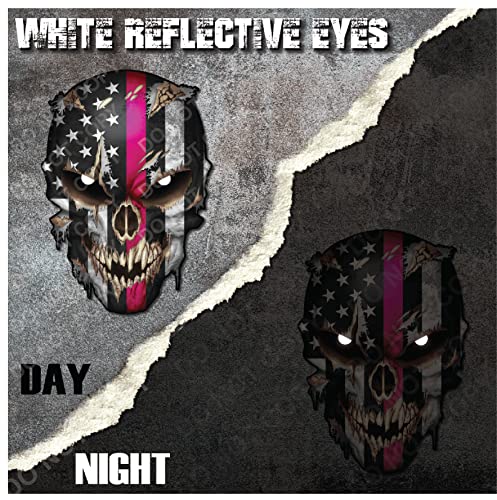 Image of Thin Pink Line Skull with Reflective Eyes Breast Cancer Survivor Window Sticker Vinyl Decal Flag Susan G Koman Cancer Sucks Dirty Skull - Safe for Vehicle Paint