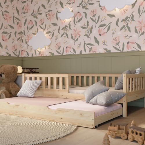 Crazy Pine Lit Enfant avec Tiroir fonction couchage 190x90 cm – Montessori en Bois Massif avec Barrièreamovible – Sécurisé pour Tout-Petit – Design...