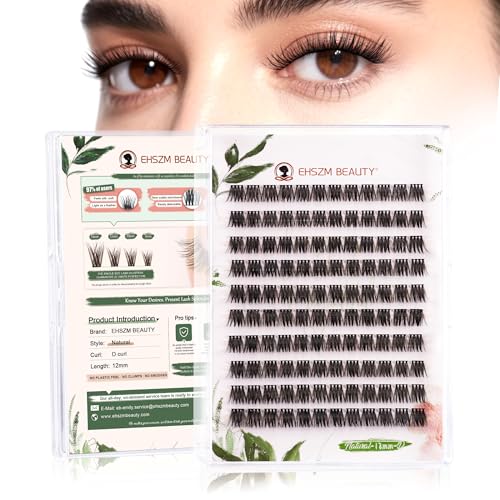 Upgraded 12mm Lash Clusters Wispy D Curl with No Plastic Feel, Natural Cluster Eyelash Extensions, Ultra-Soft Individual Lashes with Thin Band, long-lasting and New Comfort-Natural Style[Ehszm Beauty]