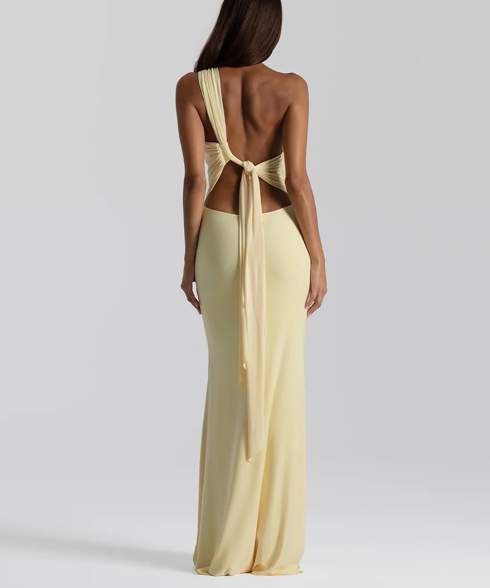 ABINGOO Women One Shoulder Maxi Dress Sleeveless Bodycon Tie Back Long Dresses for Wedding Guest Party Evening Gown - Image 2