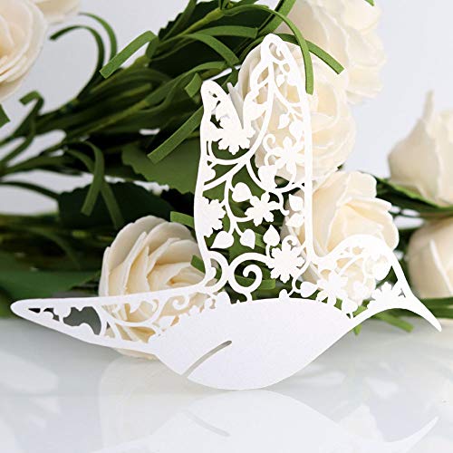 50pcs Petit Oiseau Forme Mariage Nom Marque-Places Tasse Creuse Carte Siège Nom Marque-Places Exquis Nom Marque-Places élégant Nom Marque-Places pour Verre...