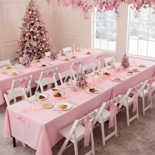 Image of sancua Rectangle Tablecloths for 6 Foot Tables, 6 Pack - Washable Polyester Fabric Table Cloth for Wedding Christmas Party, Birthday, Banquet Reception, 54x108 Inch, Pink