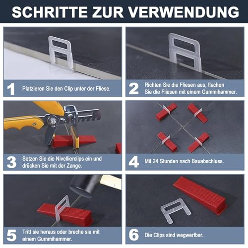 DENUOTOP Fliesen Nivelliersystem 500 Stück Laschen Zuglaschen 1,5 mm Fugenbreite, Verlegesystem Werkzeug für Fliesen Höhe 3-15mm