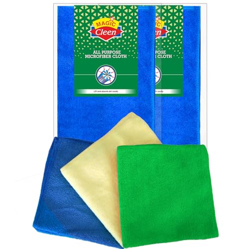 Magic Cleen Microfiber Cloth 40 x 40cm (Pack of 2), 300 GSM Multicolour, Highly Absorbent, Multi Purpose wash Cloth for Kitchen, Car Window and Stainless Steel.