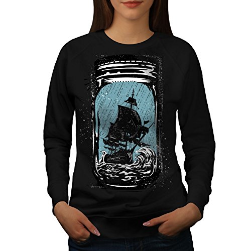 wellcoda Pirate Navire Confiture Pot Femme Sweat-Shirt Bicchiere  Pull Occasionnel Pull Cover