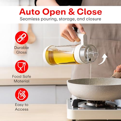 Image of PRIME PICK Oil Dispenser Bottle for Kitchen 700ml - No Drip Auto Open & Close Glass Container, Leak-Proof Handle Design, Stainless Steel Spout, Transparent Jar for Cooking, Baking & BBQ