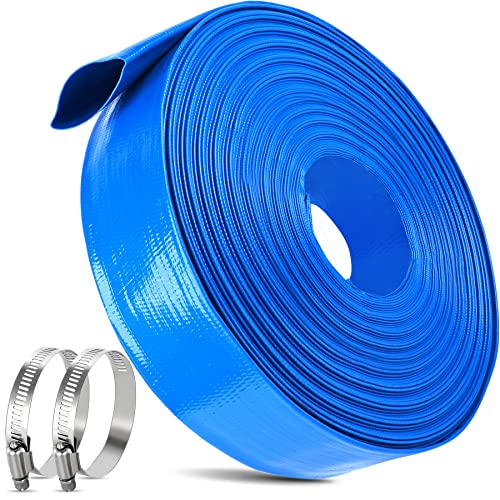 2 IN x 110FT Pool Backwash Hose Heavy Duty Drain Discharge Double PVC Layflat Hose with 2 Clamps...