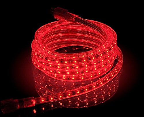 Image of CBconcept UL Listed, 50 Feet, 5500 Lumen, Red, Dimmable, 110-120V AC Flexible Flat LED Strip Rope Light, 930 Units 3528 SMD LEDs, Indoor Outdoor Use, Accessories Included, Ready to use
