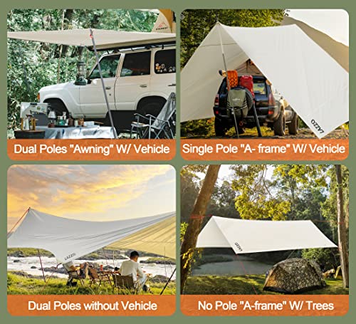Lazzo 14 X 17Ft Camping Tent Tarps With Poles Portable Car Awning Sun Shelter Suv Tailgate Shade Tent Truck Canopy For Camping Road Trip,Hiking,Backpacking And Traveling Beige (White) #TOP4