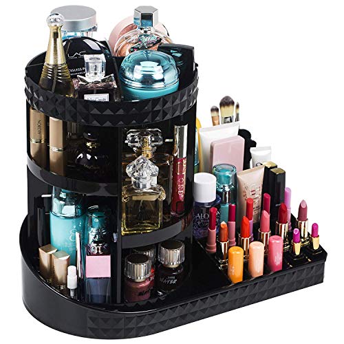 iPEGTOP Acrylic Rotating Makeup Organiser, 360 Degree Rotating Adjustable Jewelry Cosmetic Perfumes Display Stand Box, Great Capacity Make Up Storage For Dresser, Bedroom, Bathroom - Black