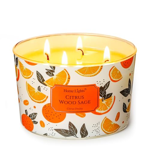 HomeLights Velas con aroma a Salvia de madera cítrica Velas de soja de 18oz, estilos eclécticos y variados, frascos grandes de 4 mechas Regalos ideales alivio del estrés y relajación