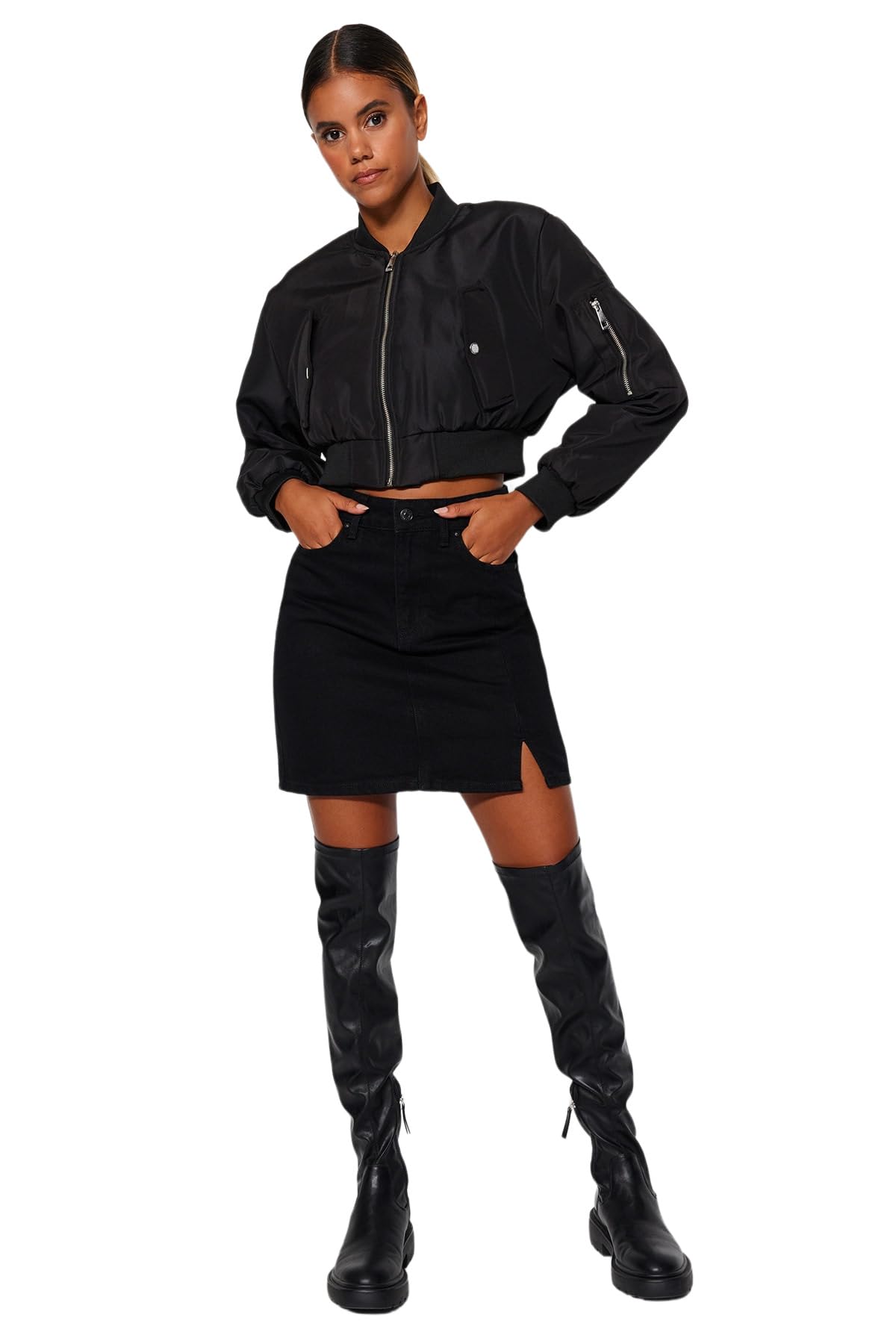 Trendyol Damen Mini Bodycone A-Linie Webstoff Rock, Schwarz, 36