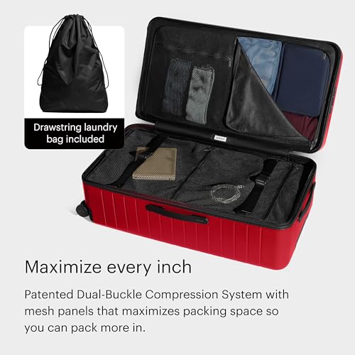 Image of Away Trunk Checked Luggage - 31-Inch Lightweight Hardside Suitcase with 360 WhisperGlide Spinner Wheels, Interior Compression System, TSA-Accepted Lock - Cherry Red