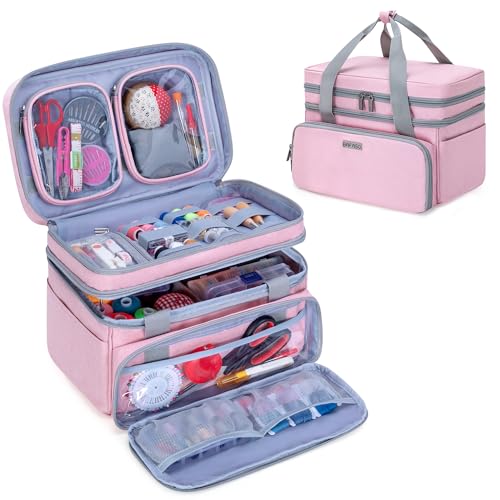 BAFASO Bolsa para Kit de Costura de Doble Capa, Costurero Grande con 2 Bolsillos Desmontables, Bolsa de Costura (Sola Bolsa), Rosa