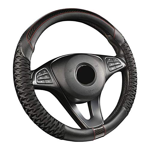 Cubierta de la cubierta del volante Nuevo diseño de telas de panal, absorción de golpes, cubierta de volante de carro con forma de o-en forma transpirable para cuatro temporadas,All black,38CM