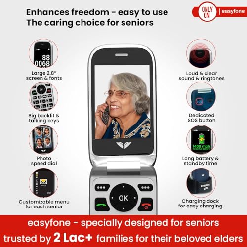 Image of Easyfone Royale - 4G Flip Phone for Seniors | 2.8 inch Big Screen | Loud Sound with Additional Boost Option | Big & Talking Buttons | USB-C & Dock Charger | SOS | Photo Speed Dial |