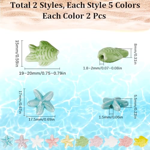 SUNNYCLUE 1 Box 20Pcs 10 Style Ocean Theme Beads Sea Animal Beads Cute Starfish Fish Ceramic Summer Handmade Sea Life Spacer Beads for Jewellery Making Bead Assortments DIY Bracelets Necklaces Crafts - Image 2