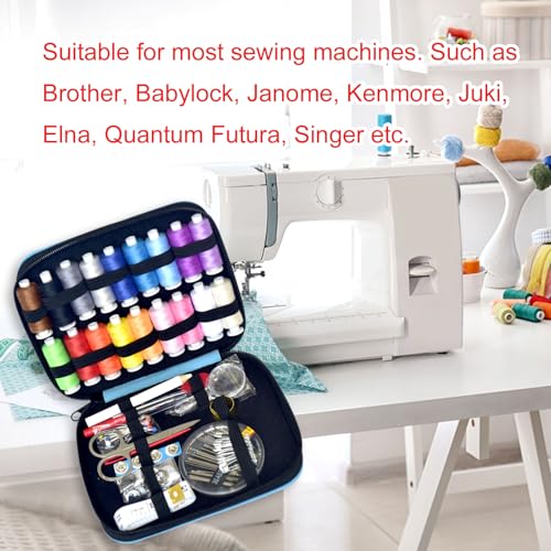 Image of Sewing Kit with Case Portable Sewing Supplies for Home Traveler, Adults, Beginner, Emergency, Contains 18 Sewing Thread, Scissors, Needles, Measure etc,Medium Electric Blue