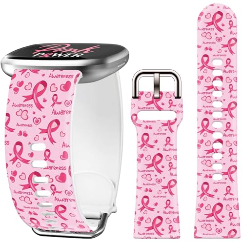 Breast Cancer Awareness Aaccessories Pink Ribbon Watch Band Compatible with Fitbit Versa 4 Bands for...