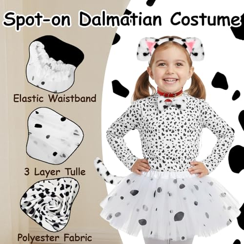Pikpops Dalmatian Costume Girls, 101 Days of School Dog Costume Set Kids Tutu Headband Accessories Halloween Animal Party (8-10 years old) by Pikpops - Image 3