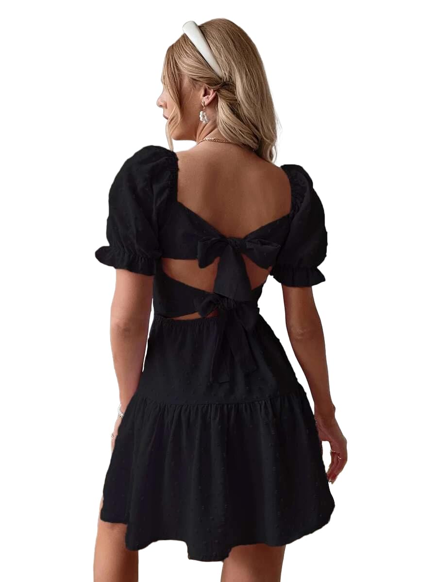 Narecte Summer Dresses for Women 2025,Tie Backless Swiss Dot Mini Dress,Ruffle Hem Flowy Casual Dresses