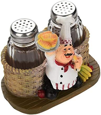 VIFER Chef Statue Salt Pepper Bottle Holder Chef Figurine Resin Crafts Gifts for Home Kitchen Bar Restaurant Decoration