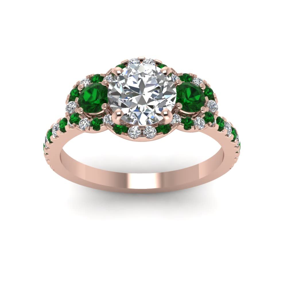 55Carat Elige tu delicado anillo de compromiso de 3 piedras con halo de diamantes de circonita cúbica, chapado en oro rosa, forma redonda, joyería de uso diario, joyería de boda, regalos hechos a mano