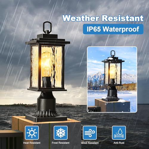 Dusk to Dawn Outdoor Lamp Post Light for Lawn Porch Backyard Passages, Waterproof Aluminum Pier Mount Outdoor Lighting, Black Outside Pole Post Lantern with Pier Mount Base and Clear Glass