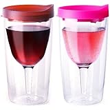 Vino2Go Set of 6 Double Wall Insulated Acrylic Wine Tumbler (3 Merlot, 3 Pink) 10oz. by Vino2Go