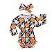 2Pcs/Set Cute Infant Newborn Baby Girl Long Sleeve Pumpkin Bodysuit Pompom Romper with Headband Halloween Outfit Clothes (0-3 Months, Black)
