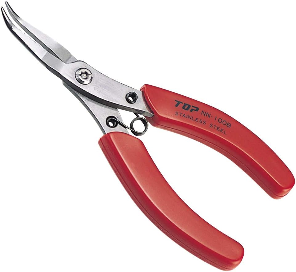 TOP NN-100BN Needle Nose Bent Pliers, 0.05 inch (1.2 mm), Knurled Tip, 60° Bent, Spring Included, Stainless Steel, Lead Pliers, Made in Japan