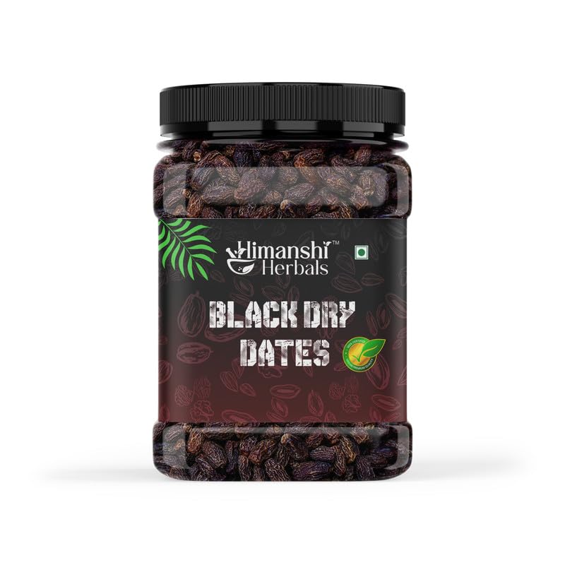 HIMANSHI HERBALS Black Dry Dates 1kg | Premium Sukha Khajoor (Chhuhara) | Dried Dates Kharak | Dry Fruit for Mithai, Prasad & Homemade Sweets | Jar Pack