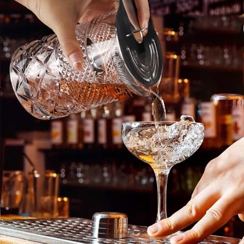 Paysky Cocktail Mixing Glass, 18.5 oz Crystal Pitcher Thick Base Design Bartending Glasses - Barware Essentials
