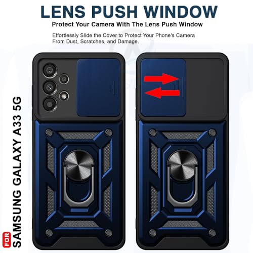 Image of AESTMO Tough Armor Samsung Galaxy A33 5G Bumper Back Case Cover | Ring Holder & Sliding Camera Shield Cover | 360 Degree Protection Back Case Cover for Samsung Galaxy A33 5G (Blue)