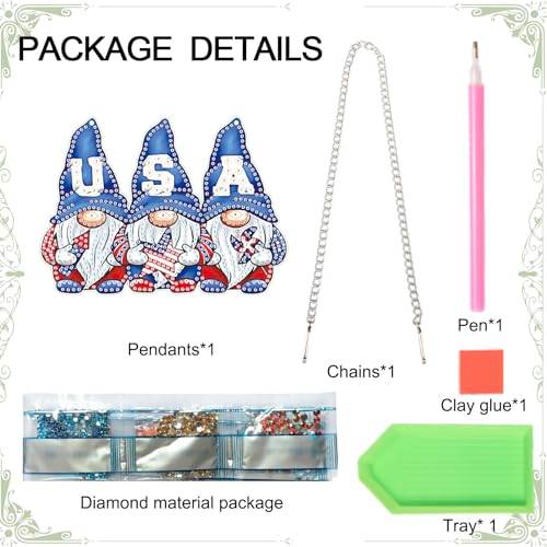 Image of AiYuanzsh 5D Diamond Painting Hanging Pendant Kit - Independence Day Gnome 5D Diamond Art Dots Acrylic Pendant Craft for Adults - Crystal Rhinestone Suncatcher for Door Wall Window Decor