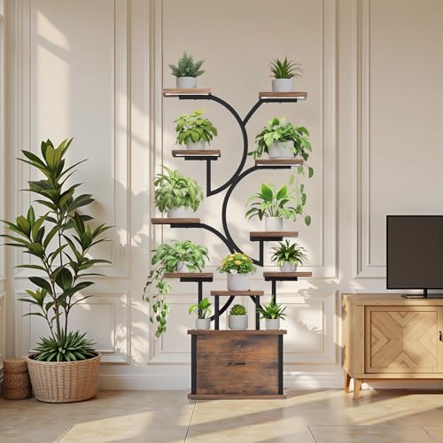 Image of Plant Stand Indoor with Grow Lights - 11 Tiered Plant Shelf with Drawer, 65 inch Corner Plant Stands for Indoor Plants, Plant Stand for Multiple Plant, Flower Display Rack for Home, Living Room, Patio