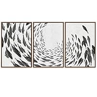 SIGNWIN 3 Piece Framed Canvas Wall Art Black and White Fish Canvas Prints Home Artwork Decoration for Living Room,Bedroom - 16